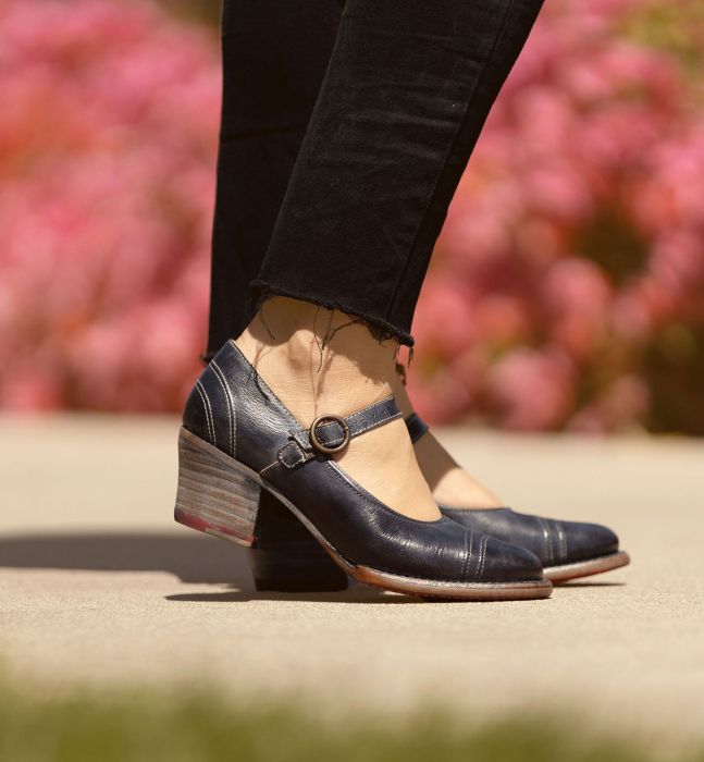 (image for) Twigley Navy Rustic Leather Shoes with Strap & Buckle